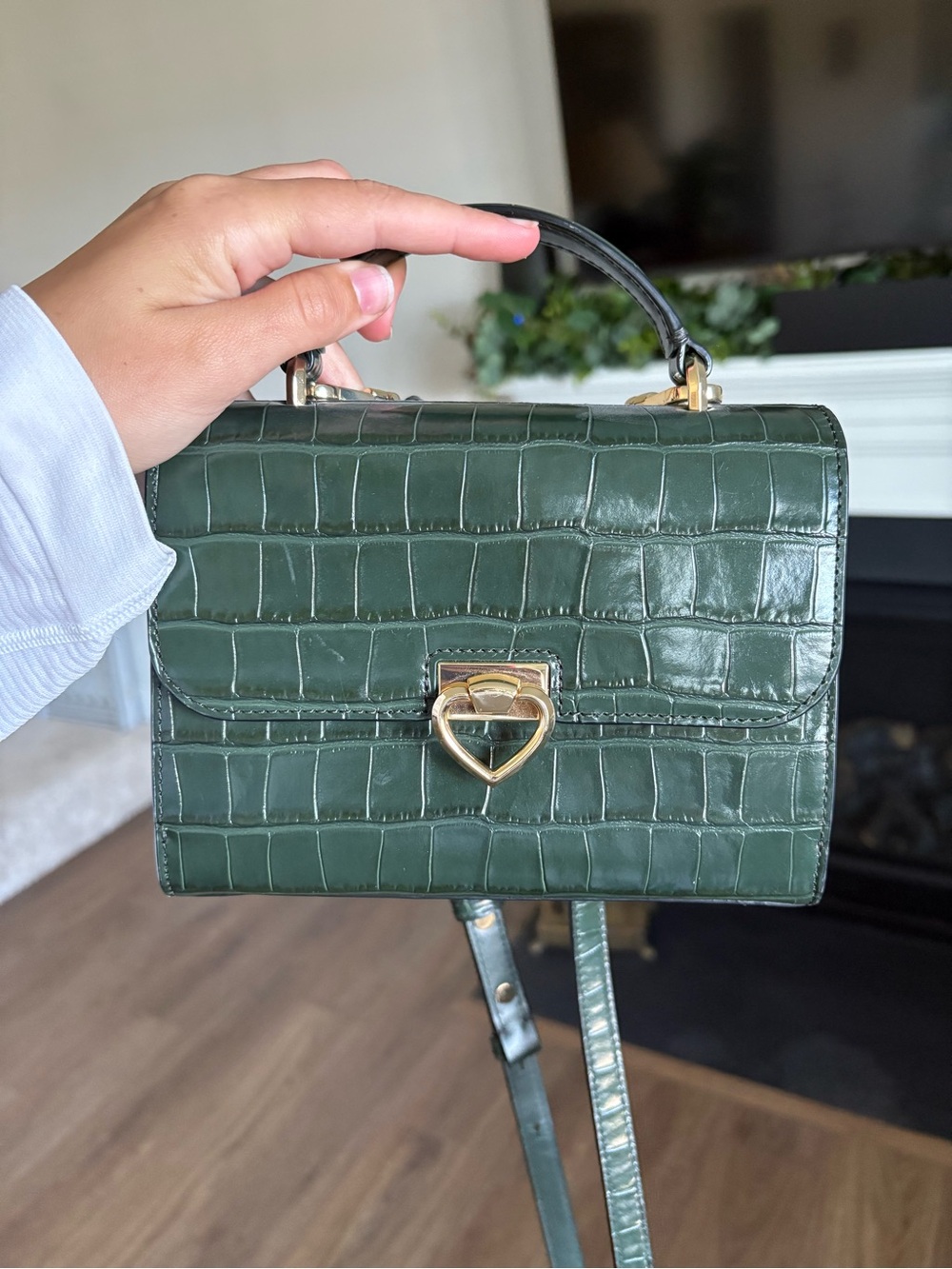 Kate spade Croc-Embossed Top Handle Bag in Dark Green - Picture 2 of 7